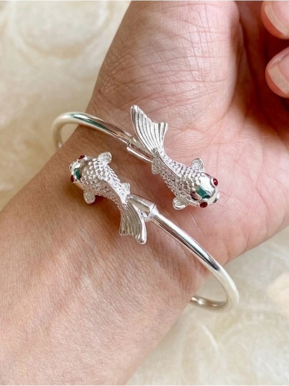 Silver Fish Bangle Bracelet - Elegant Fish design